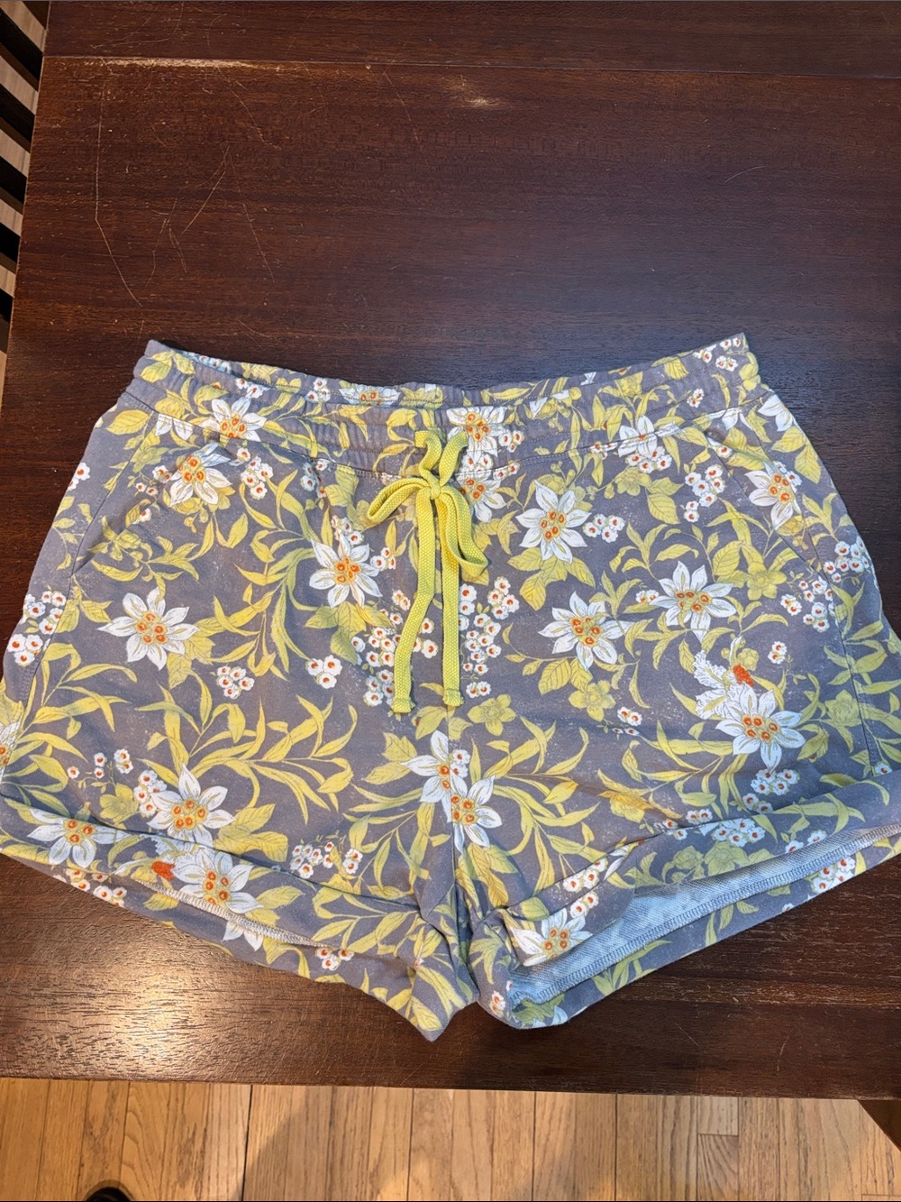 Anthropologie Daily Practice Floral Drawstring Women’s‎ Shorts - Yellow & Gray